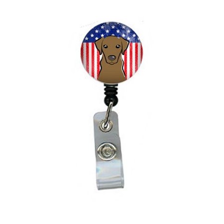 CAROLINES TREASURES American Flag and Chocolate Labrador Retractable Badge Reel BB2164BR